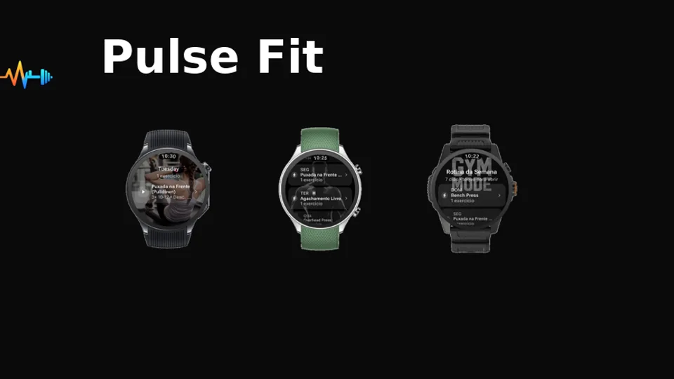 Pulse Fit workout app shown on multiple smartwatches