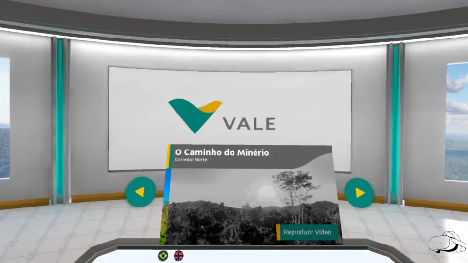Virtual exhibition hall showing Vale content inside a headset experience