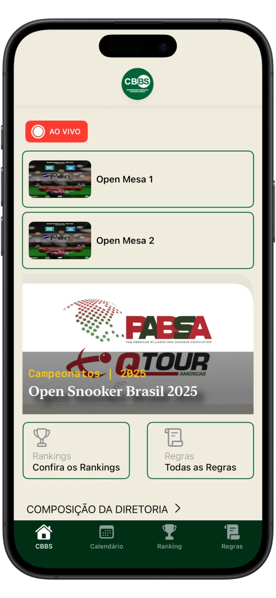 CBBS home screen with live tournaments