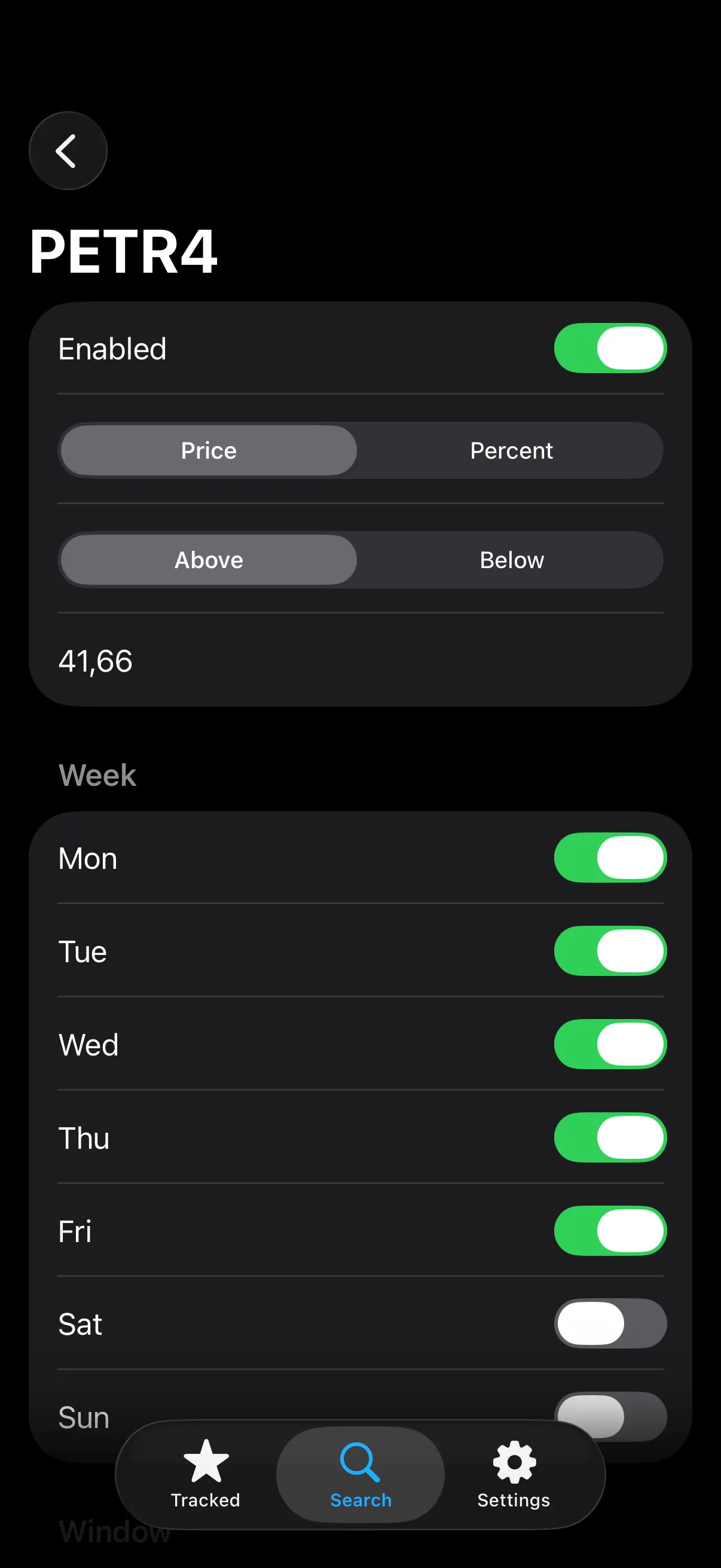 Price alert configuration in Trade Alert